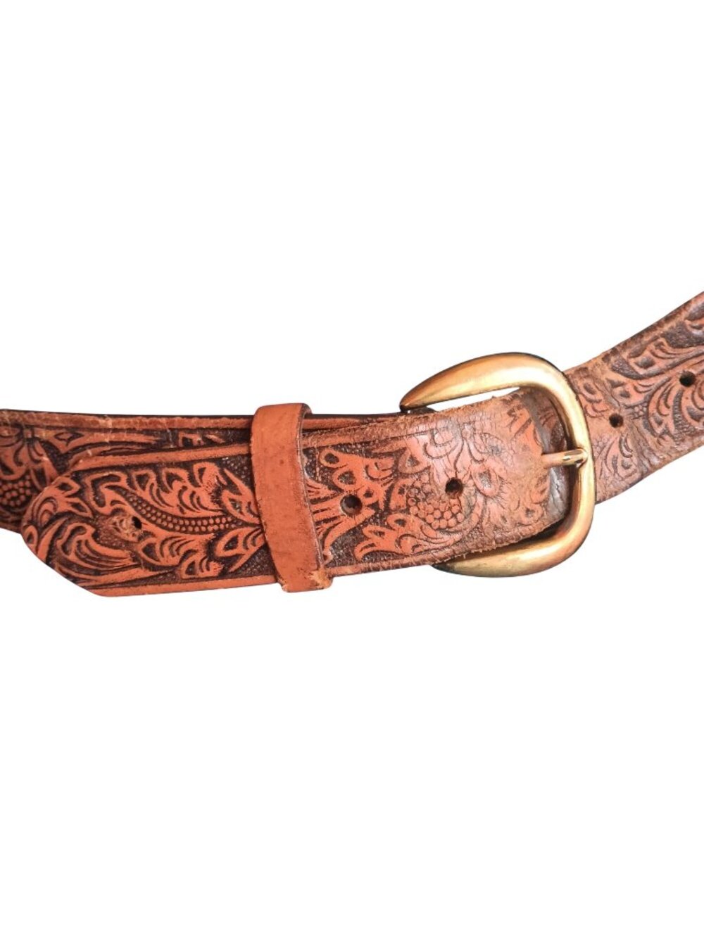 Vintage Large 38 40 Hippy Belt 1980's Western Tooled Leather Fatty Buckle